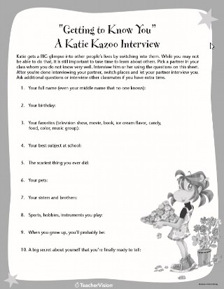 Katie Kazoo Getting to Know You Icebreaker Interview Sheet