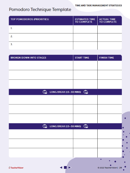 Pomodoro Technique Worksheet