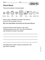 Science and Language Arts: Planet Recall