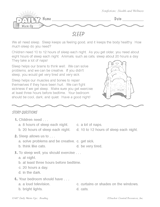 Health Reading Warm-Up: Benefits of Sleep (Grades 1 & 2)