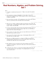 Real Numbers, Algebra, and Problem Solving, Set 1