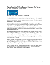 Preventing Teen Suicide: A First-Person Message for Teens
