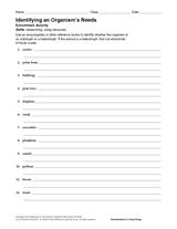 Science Activity: Identifying an Organism's Needs