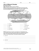 Life In Different Climates Activity