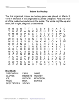 Indoor Ice Hockey Word Search
