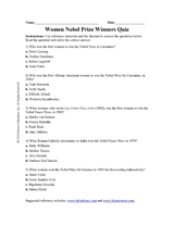 Women Nobel Prize Winners Quiz