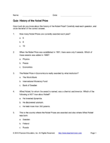 History of the Nobel Prize Quiz