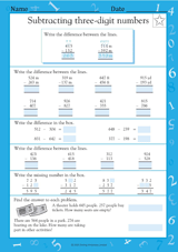 Subtracting Three-Digit Numbers II (Grade 3)