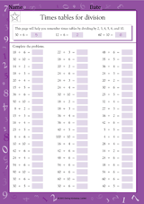 Times Tables for Division: Dividing by 2, 3, 4, 5, 6 & 10 (Grade 5)