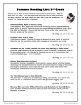 Summer Reading List: 3rd Grade